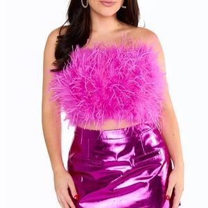 Never been worn Buddylove fushia feather crop top.  Size medium.
